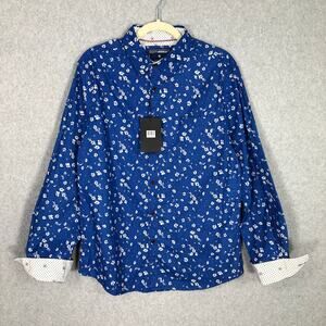 Eighth Avenue Shirt Mens Medium Flower Preppy Button Cuff Flip Money Nautical‎